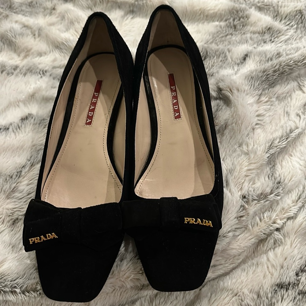 Prada suede bow black heels. Very beautiful and comfortable 1.5 heel.pre-loved